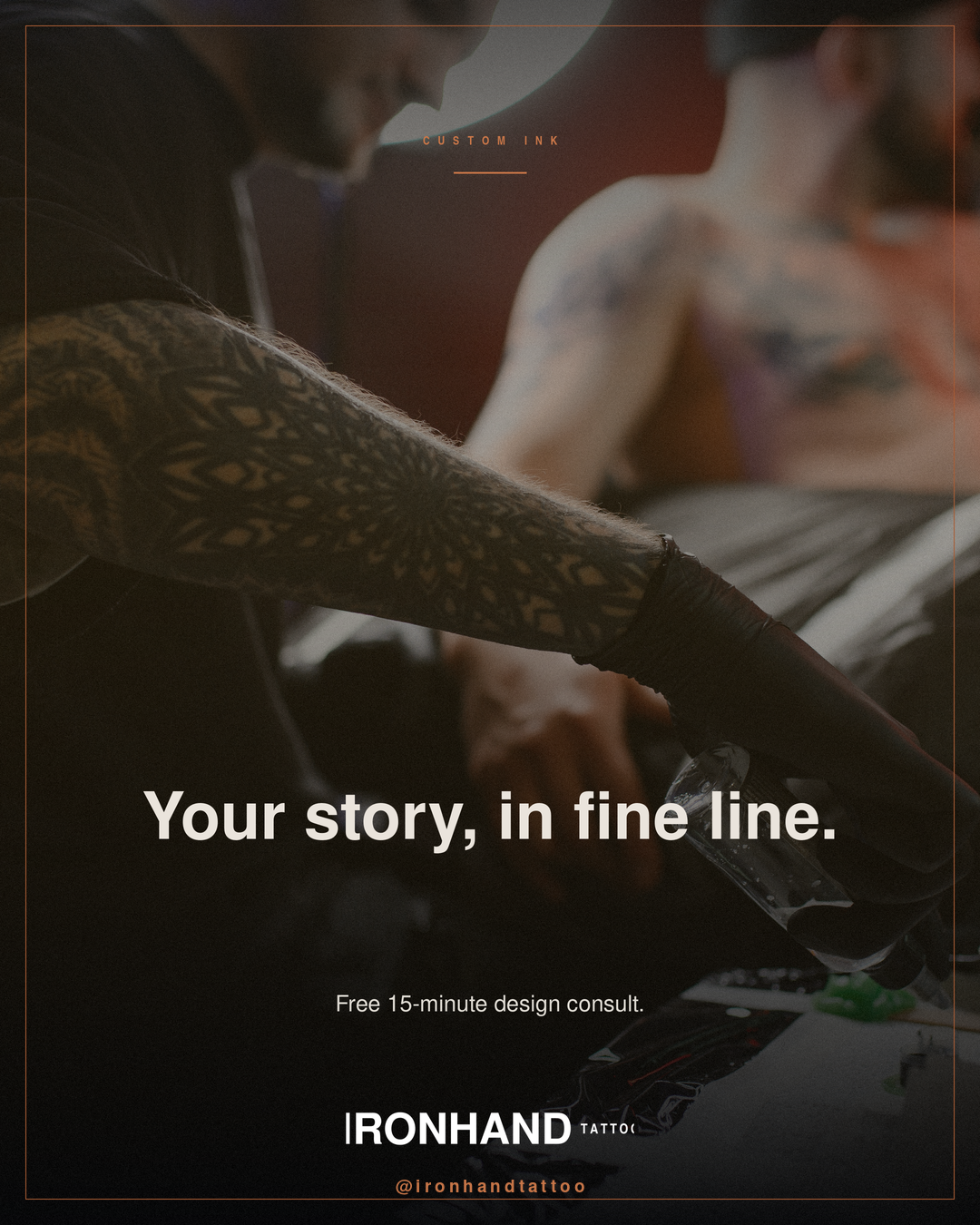 Feature branded post example for Ironhand Tattoo Co.