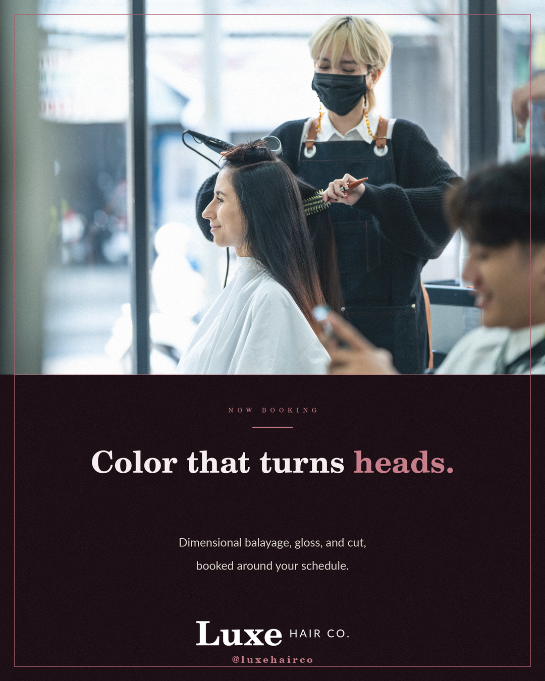 Statement branded post example for Luxe Hair Co.