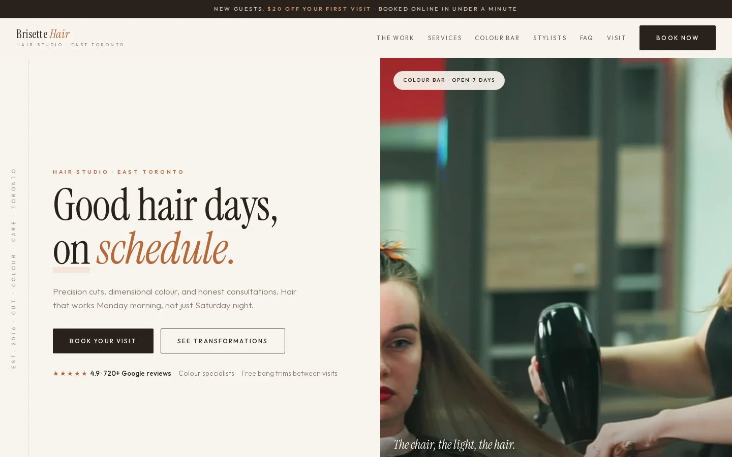Sample Hair salon website, desktop