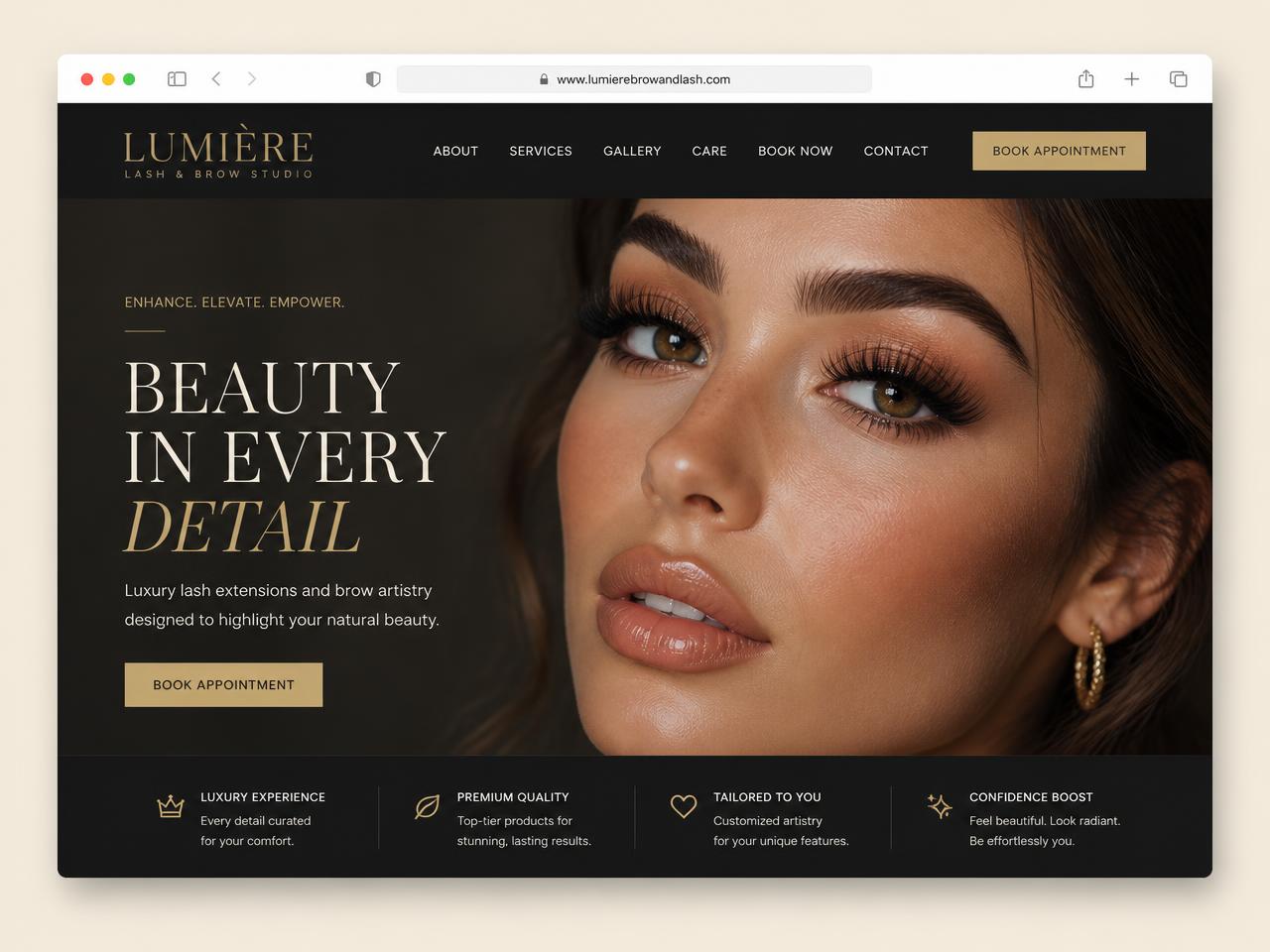 Example website we designed for a beauty business