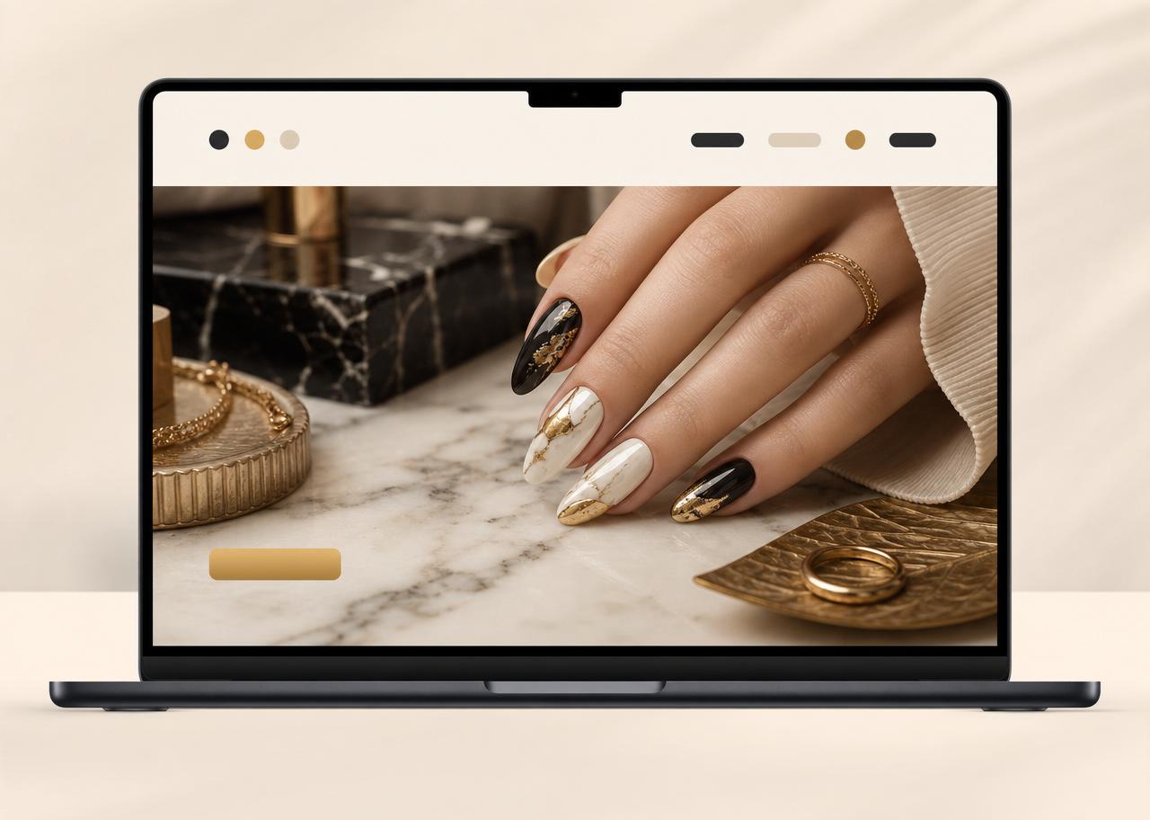 Nail studio website mockup in a laptop frame
